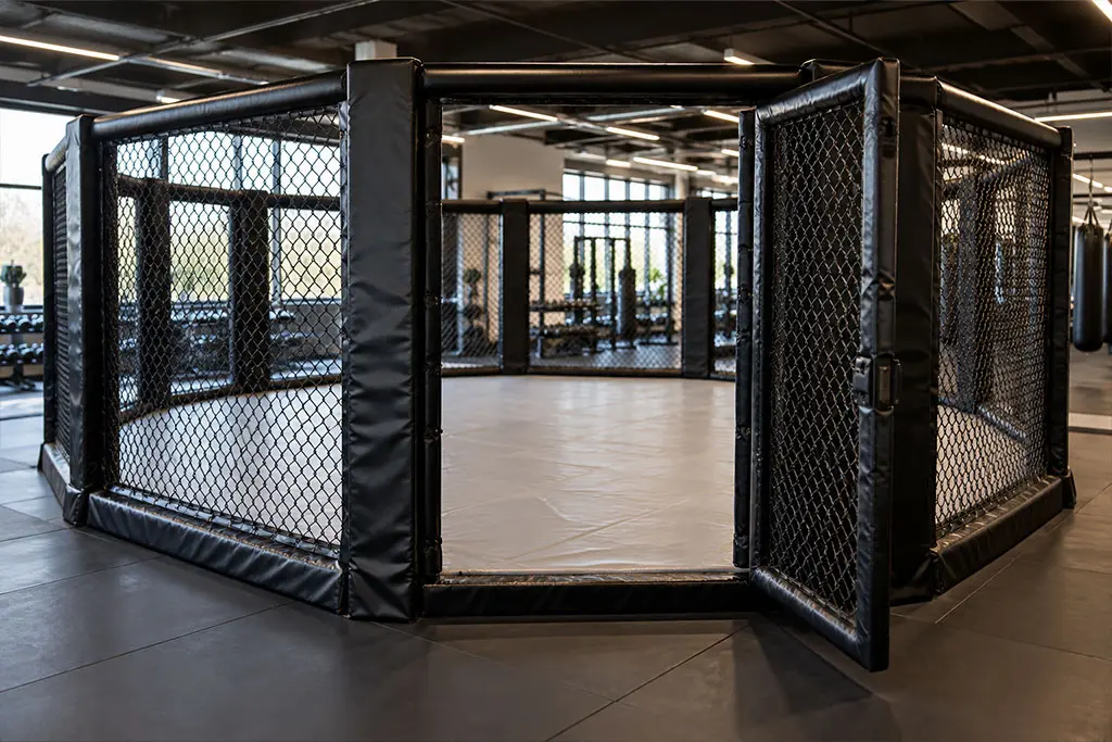 Cage de MMA octogonale avec surface de combat amortissante